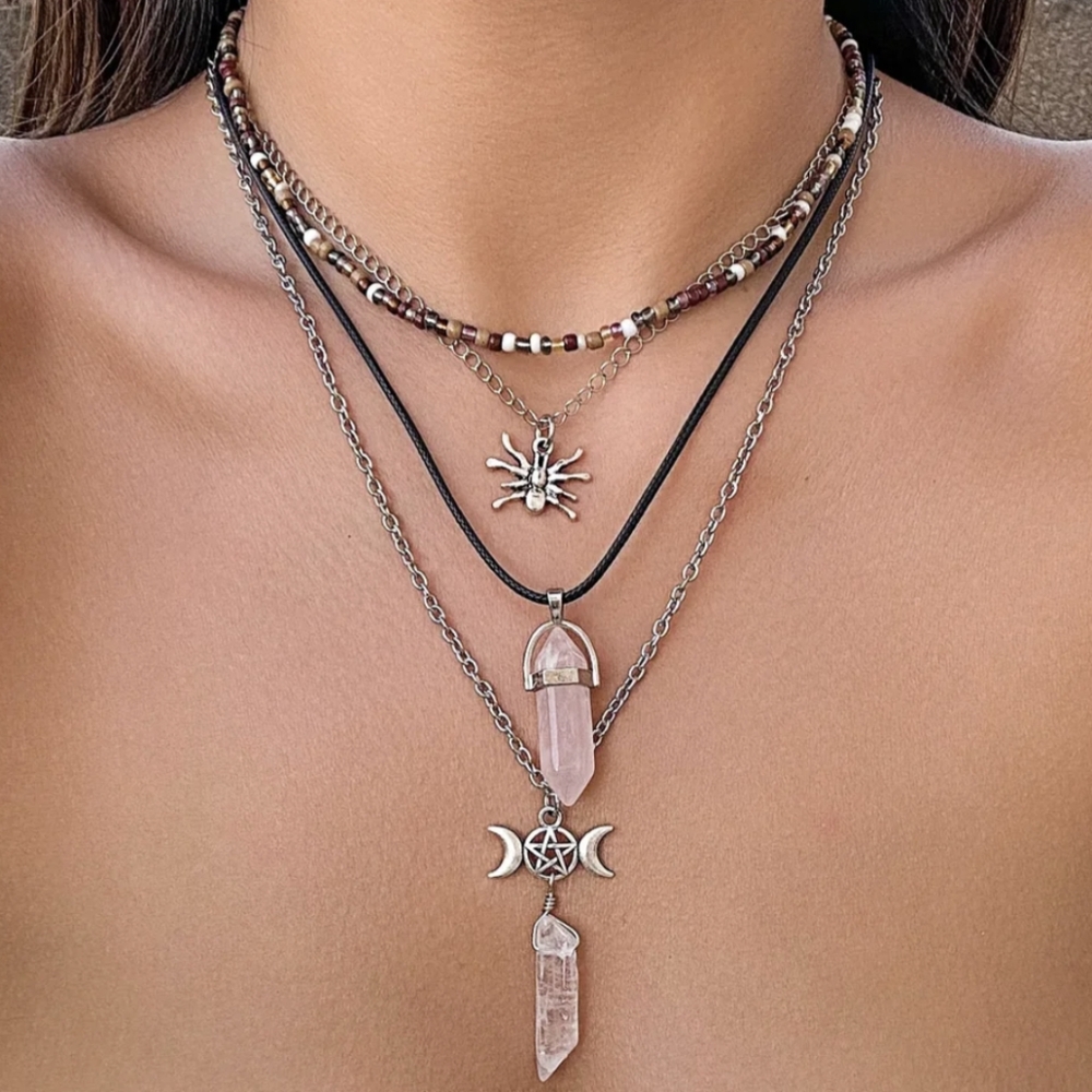 4 piece gemstone necklace set